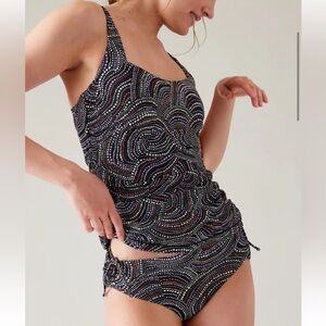 Athleta Black Multicolor Dot-Print Tankini